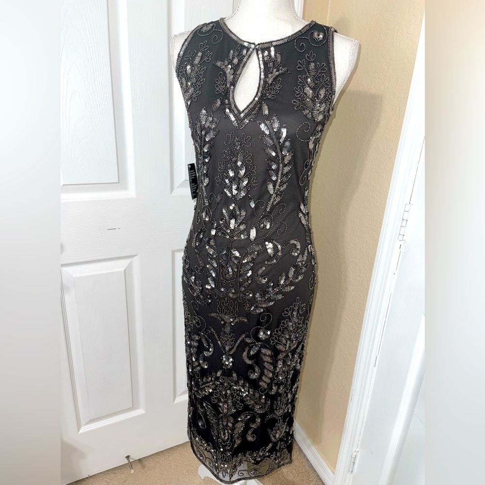 Pisarro Nights Beaded Gray Cocktail dress